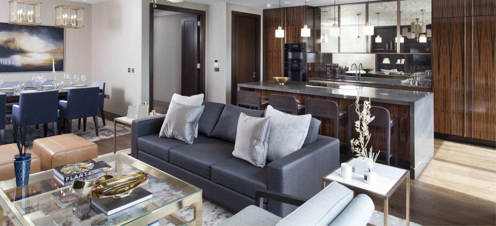 Living dining room in the luxurious penthouse apartments at the prestigious Lansdowne Place development in Ballsbridge