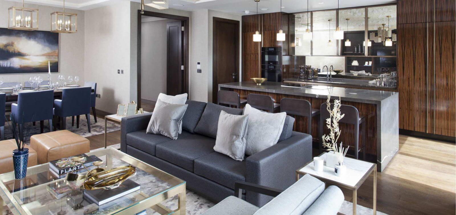 Living dining room in the luxurious penthouse apartments at the prestigious Lansdowne Place development in Ballsbridge